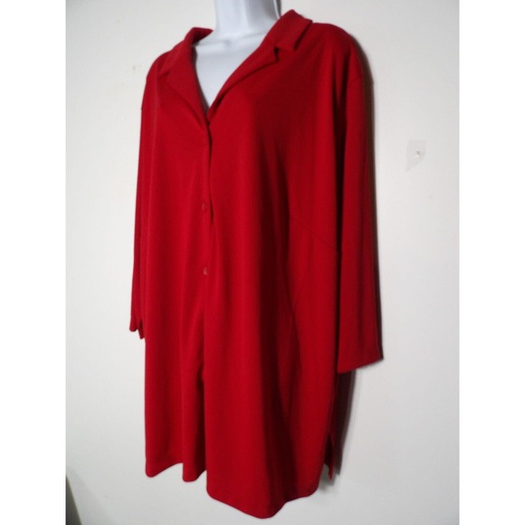 Venezia 3X 26/28 Red Blouse Button Collar Slinky Polyester Career Business NWT - Picture 2 of 9